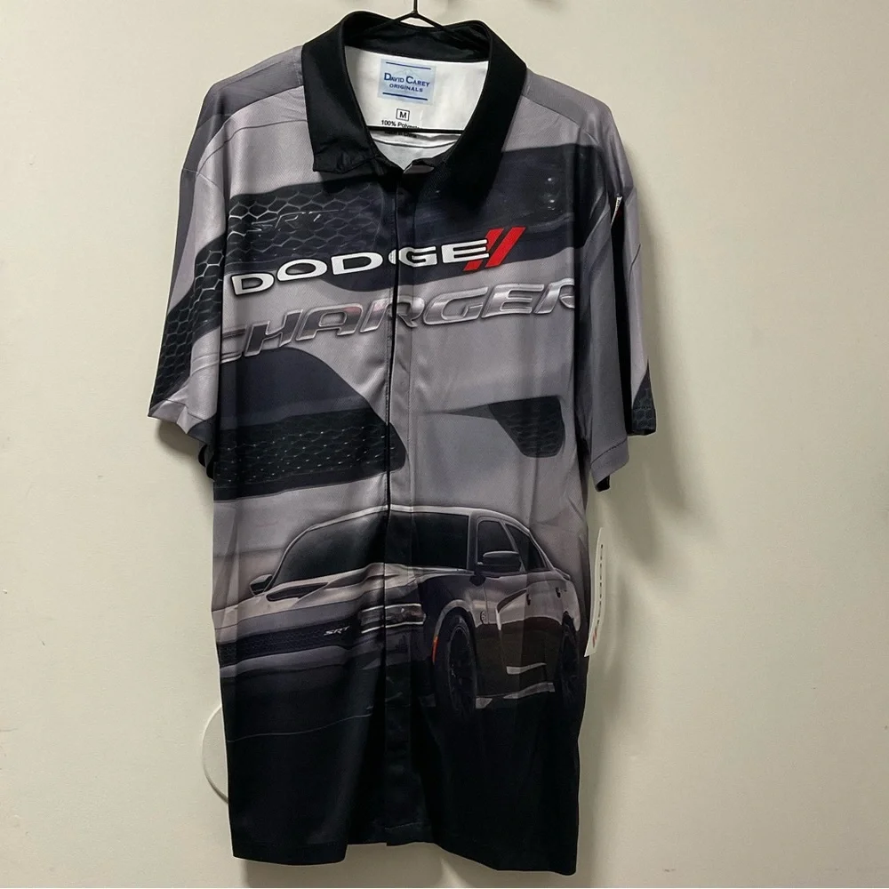 “Dodge Charger” David Carey Black & Gray Collared Button Down Dry Wick Shirt! - Picture 9 of 12